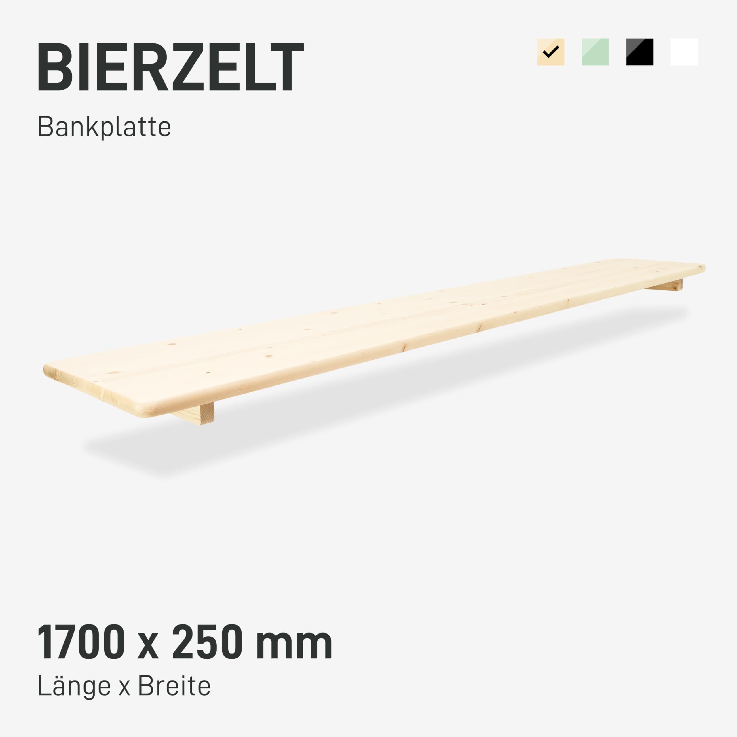 Natural Goods Berlin 1x Bankplatte für Bierzeltgarnitur - Natur Fichte 170 x 25 cm - Platte für Bierbank aus nachhaltigem Fichtenholz - Holzbrett für DIY Festzeltgarnitur kurz - Abgerundete Ecken