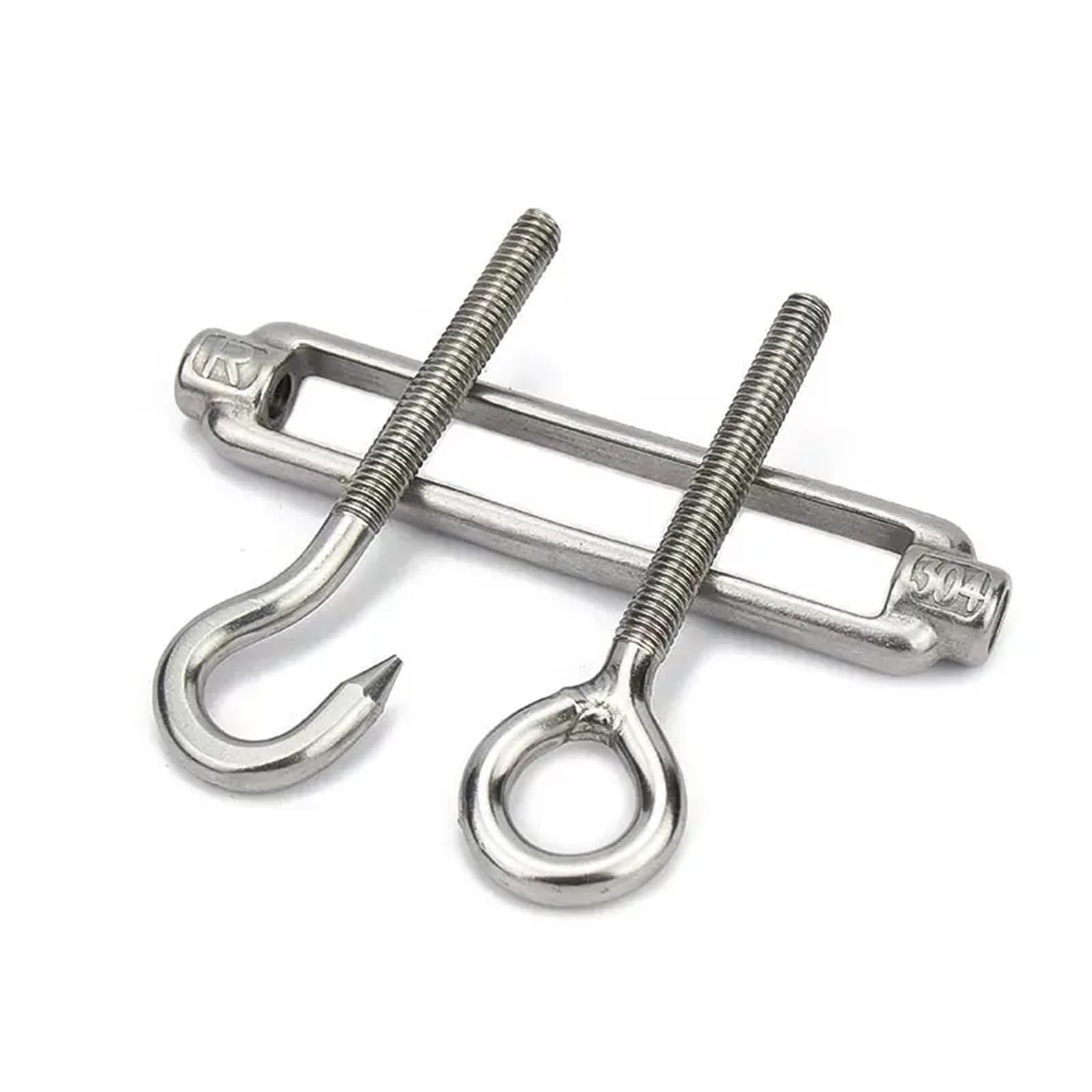 Juego de 5 tensores cable acero inoxidable con gancho y ojo, tensor ajustable for jardín M4 M5 M6 M8 Para Vallas De Jardín Y Soporte(Silver 1,M8)