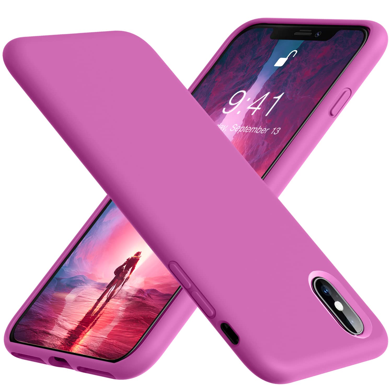 Compatible with iPhone Xs Max Case, Soft Liquid Silicone Slim Rubber Full Body Protective Cover with Soft Microfiber Lining Pitaya