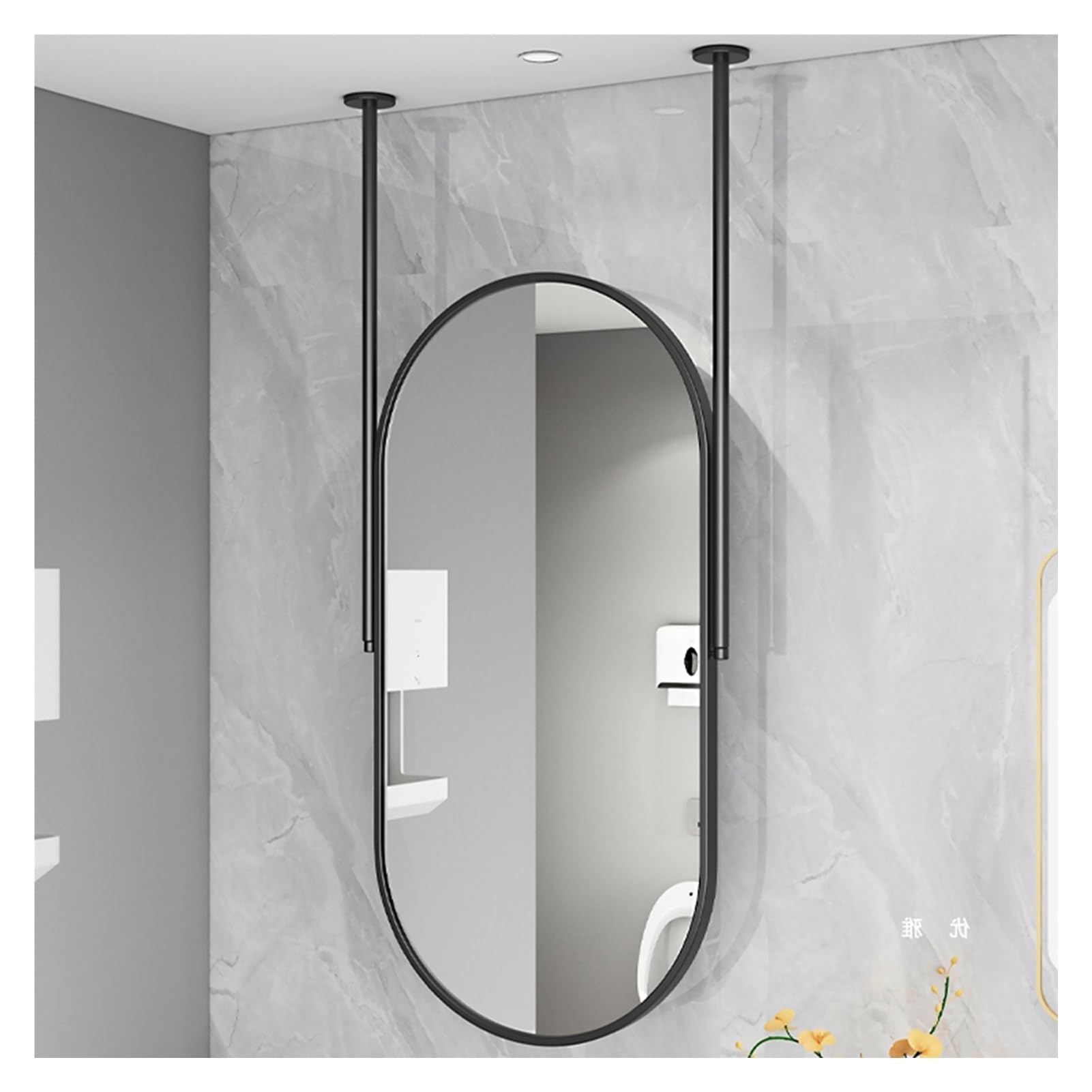 MESOVFCA Wall-Mounted Oval Mirror with Rod, Large Bathroom Floating Decorative for Home Or Hotel(Black,50x90cm)