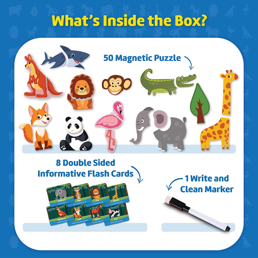 Funtad Magnetic Fun Art Puzzle - Animals|4-in-1 Travel Friendly Educational Toy with Writable Board|50 Magnetic Pieces |Birthday Gift for Boys & Girls Age 3,4,5 & 6 yrs 1