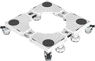 Support Frigo Ajustable, Plateaux De Sol Socle Lave Linge Base De SèChe-Linge Tubes Doubles 4 Pattes Avec Roulettes,Multifonctionnel,Socle Lave Linge RéGlable 44-70cm Charge 600 Kg
