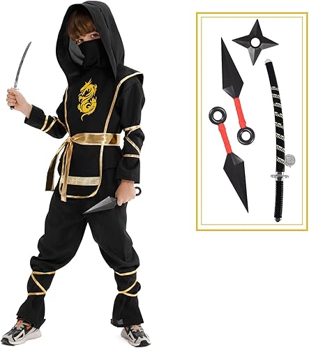 Miniatura 9 de Digi Marker Disfraz de Halloween para niños, disfraz de ninja y juego de simulación con juguetes Ninja de lujo