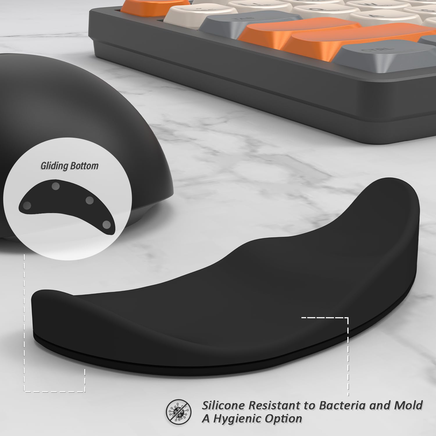 Attack Shark Poggiapolsi per Mouse in Silicone Morbido, Supporto Ergonomico per Polso, Mano Sinistra Nero