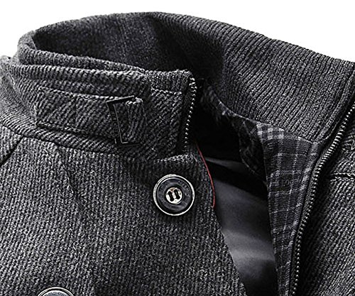 chouyatou Men's Stand Collar Wool-Blend Classic Pea Coat with Removable Inner Collar (Medium, Gray)3