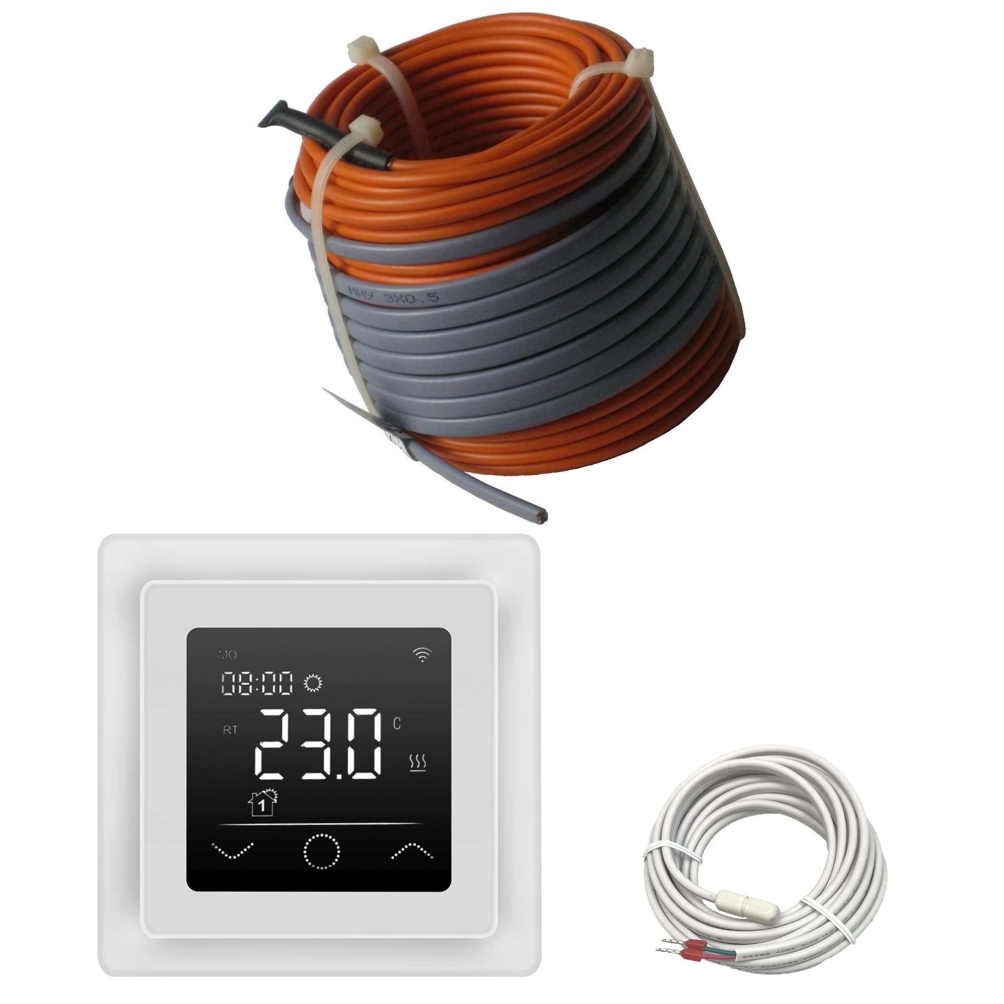 Elektrische Fußbodenheizung HoWaTech Profi Komplett Set TWIN Heizdraht 12 W/m inkl. Thermostat WLAN WIFI Touch weiß, Länge & Fläche:1.5-2.5m²