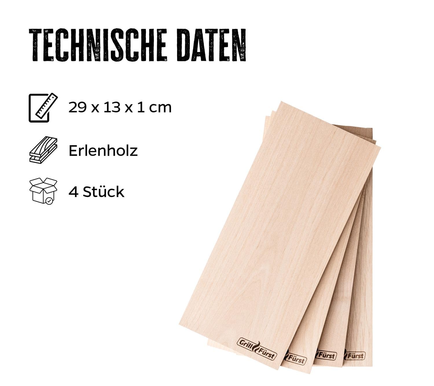 Grillfürst Planches à Fumer - Set de 4 - Planche à Griller en cèdre - Planche à Griller pour de délicieux arômes de fumée - Planche en Bois Griller, 29 x 13 x 1 cm - Planches Grillade pour Barbecues