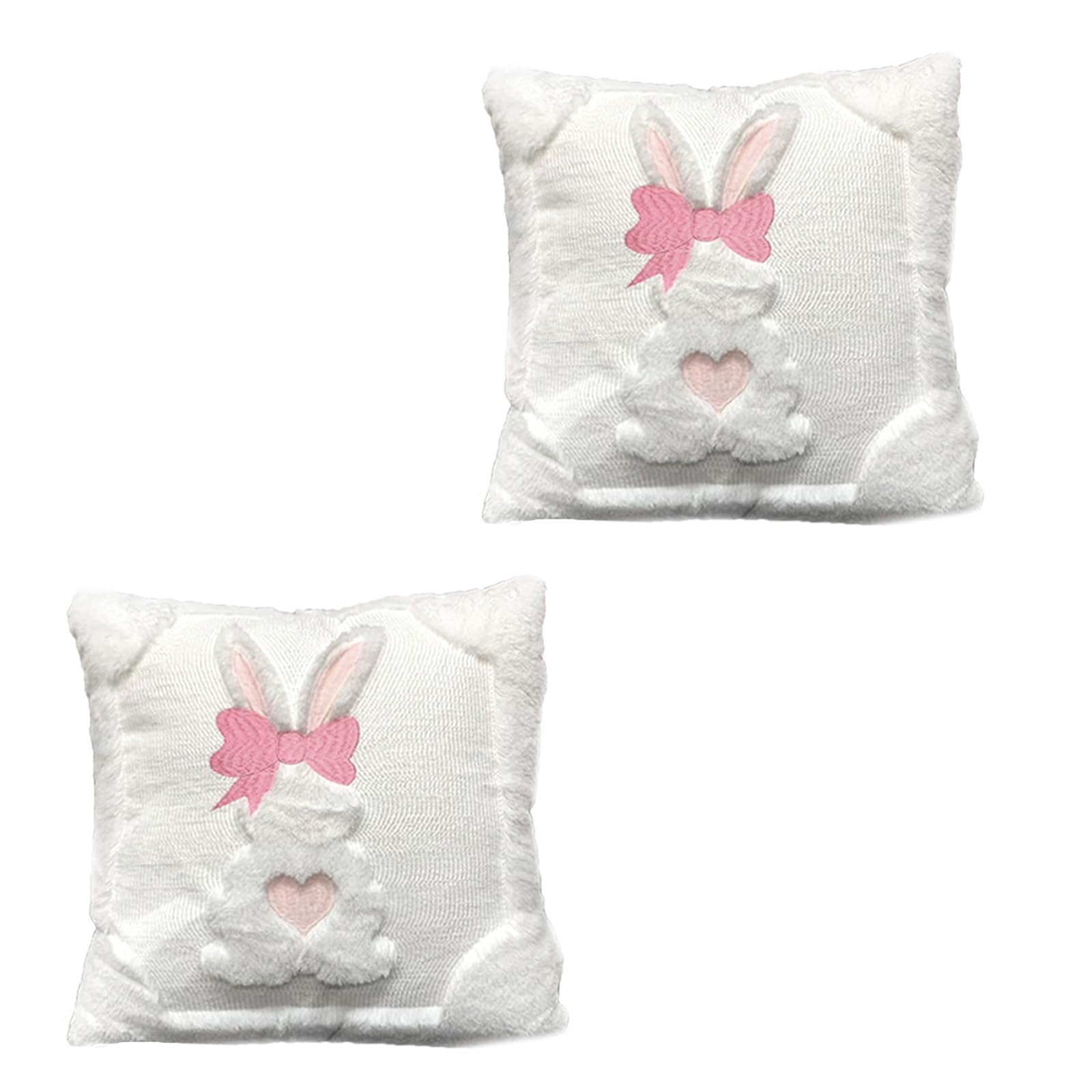 Xjdzineq Of 2 Easter Theme 3D Embroidered Rabbits with Bowknot Decorative Pillow Case Plush Cushion Cover for Home Decors Gift Easter Pillow Cover