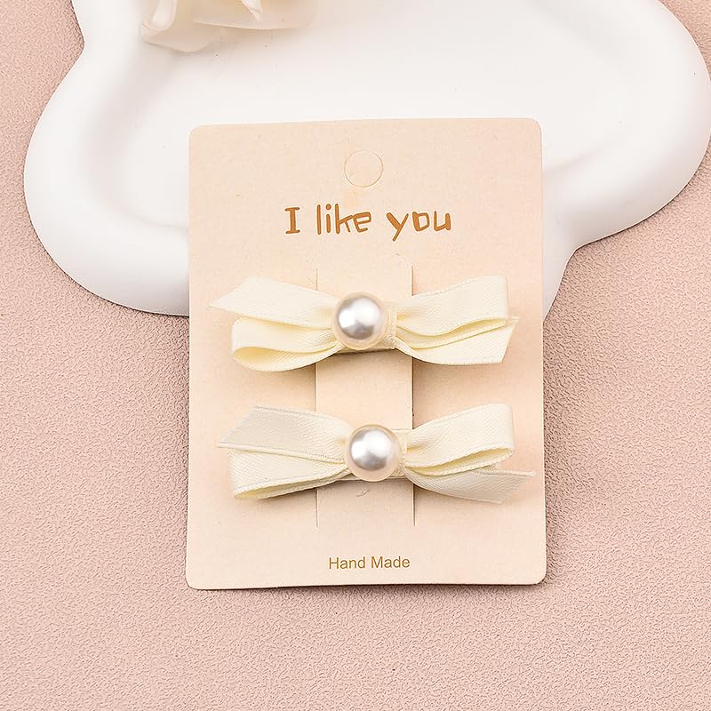 2Pcs Pinzas Pelo con Lazo y Perlas Blanco miniatura 5