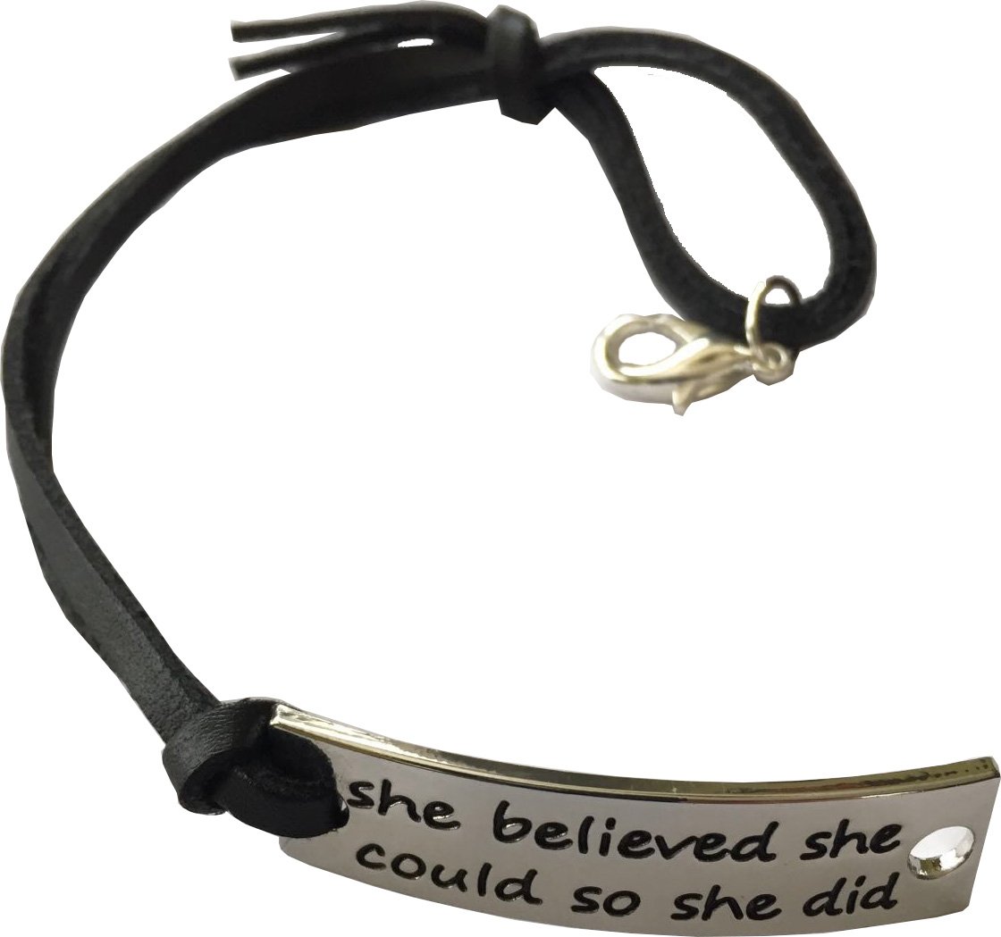 2Shine 7.5 cm Silver Metal She Believed She Could So She Did Leather Inspirational Bracelet