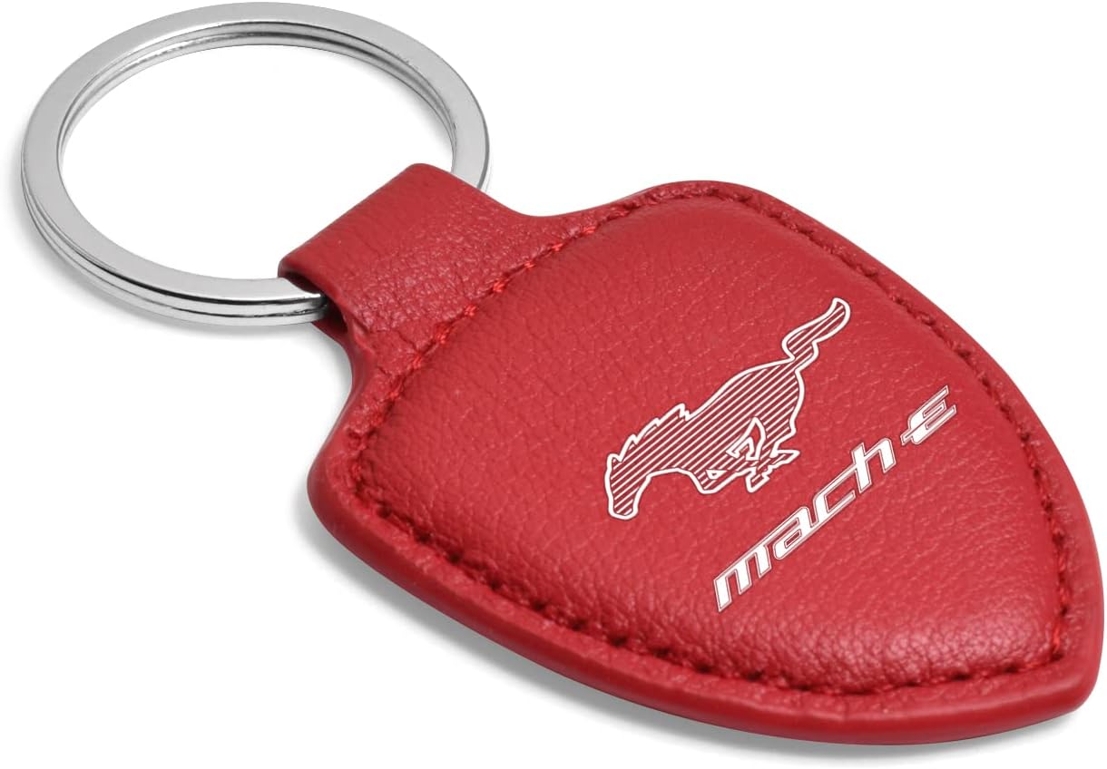 iPick Image for Ford Mustang Mach-E Soft Genuine Soft Leather Shield-Style LED Printed Logo Key Chain