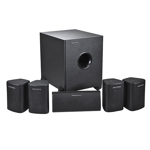Monoprice 5.1 Channel Home Theater Satellite Speakers And Subwoofer - Black