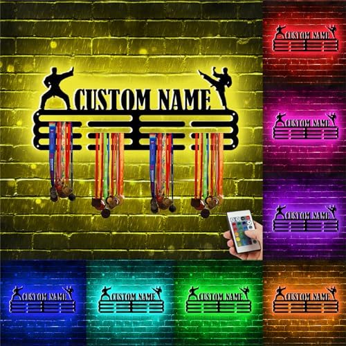 Personalized Name Jiu Jitsu Medal Display Hanger Sign with Light Medal Holder Award Display Holders Wall Mounted Medal Display Racks for Ribbon Lanyard Club Decor Gift for Boy Girl Coach — view 7