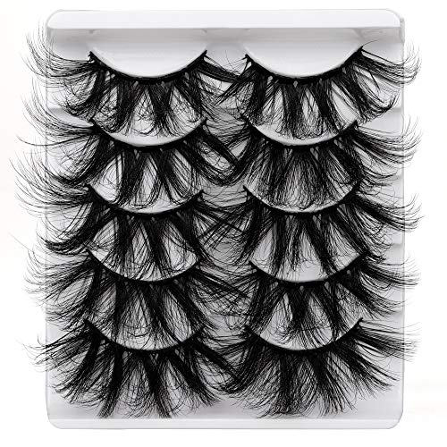 Pleell 25MM Mink Lashes Fluffy Dramatic Long False Eyelashes 10D Thick Volume Soft Fake Lashes 5 Pairs