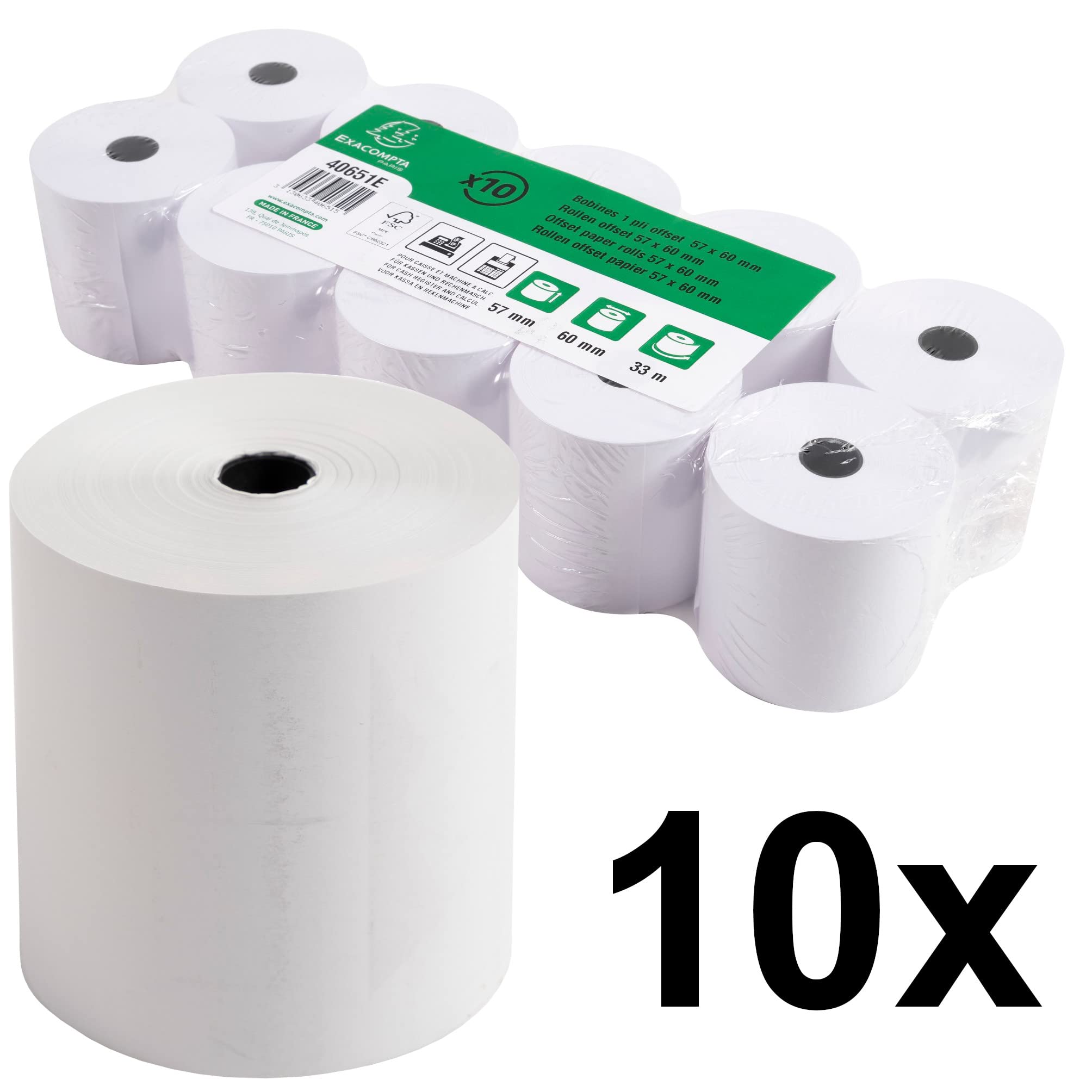 Sharp Druckender Tischrechner CS-2635RHGYSE (großes 12-stelliges Display & Exacompta 40651E 10er Pack Kassenrollen: 57mm, Länge 30m DurchmesserKern 12mm, 60g/m² extra-weiß