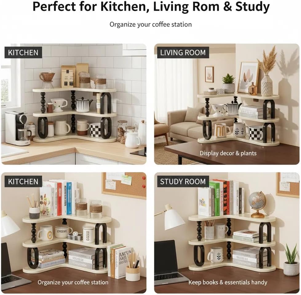 Multi-Functional Right-Angle Kitchen Cup Storage Rack, Drainable Cup Holder with Tea Bag and Coffee Organizer Shelf for Water, Tea, Coffee Cups