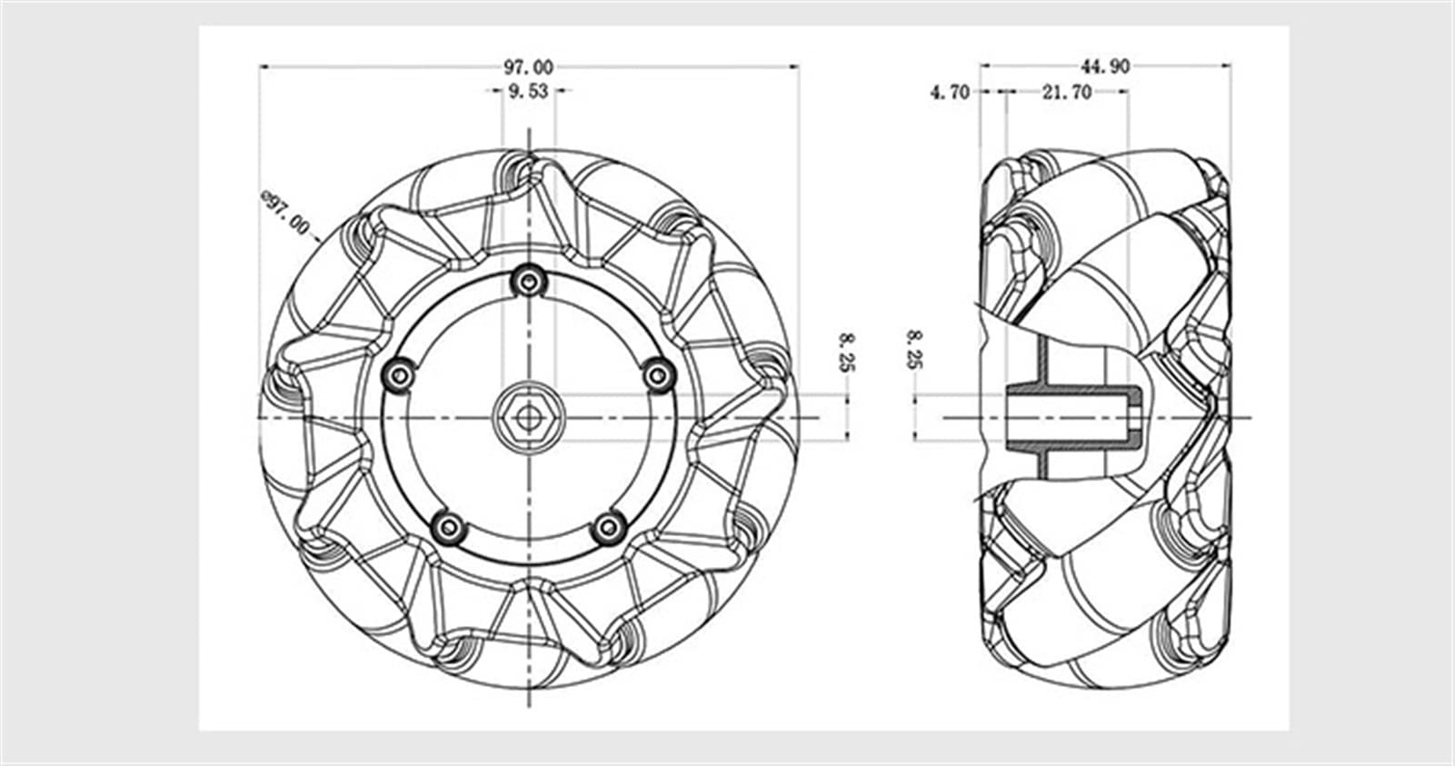 4 sztuk/partia 48mm 60mm 80mm 97mm wysokiej twardości Plastikowe Koło Mecanum Omni-kierunkowe dopasowanie Tt. Samochód motorowy Smart Robot z piastami 6mm Koło Mecanum (Size : 4pcs9700)