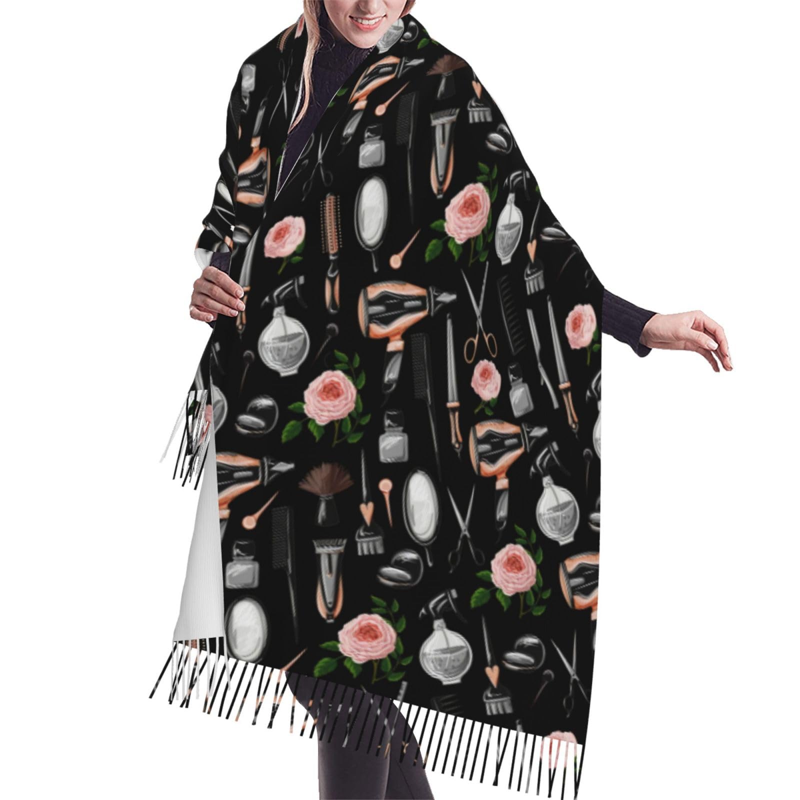 asbwuo Barber Scissors Comb Hair Stylist HairstylistScarf For Women Shawl Cashmere Feel Tassel Plaid Large Oversized Scarves Wraps
