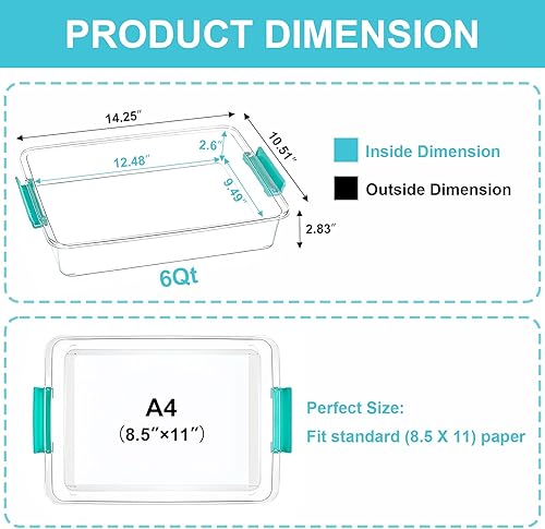 Miniatura 2 de Contenedores de almacenamiento de plástico transparente de 6 cuartos con tapas, organizadores y almacenamiento de manualidades, contenedores