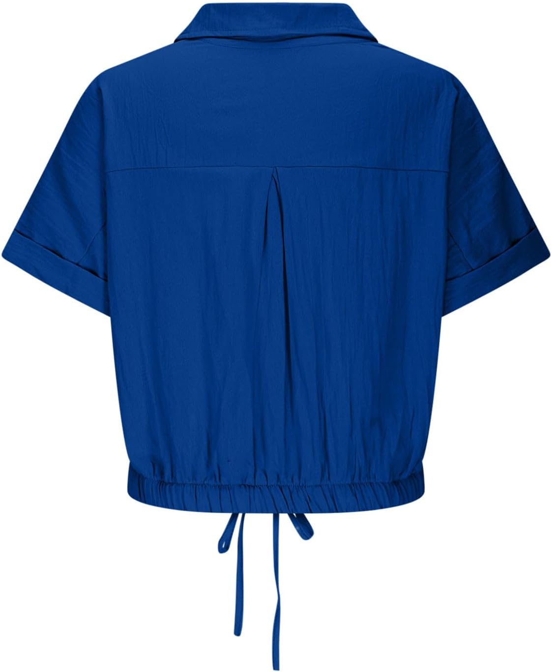 Womens Cropped Button Down Shirt Drawstring Waist Blouse Short Sleeve Casual Loose Fit Tops Summer Crop Shirts