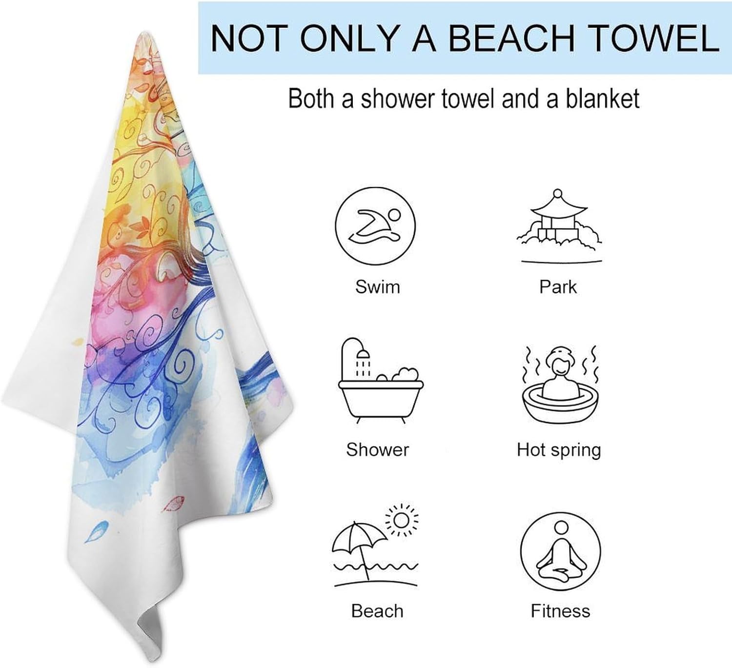 Swimming Towel, Branch Spiral Style Printed Fashion Towel,Portable Towel,Durable Towel