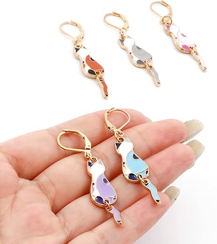 Miniatura 3 de DoreenBeads 10 dijes de marcador de punto de gato para ganchillo y tejer, aleación de bloqueo esmaltado de ganchillo con cierre de langosta,