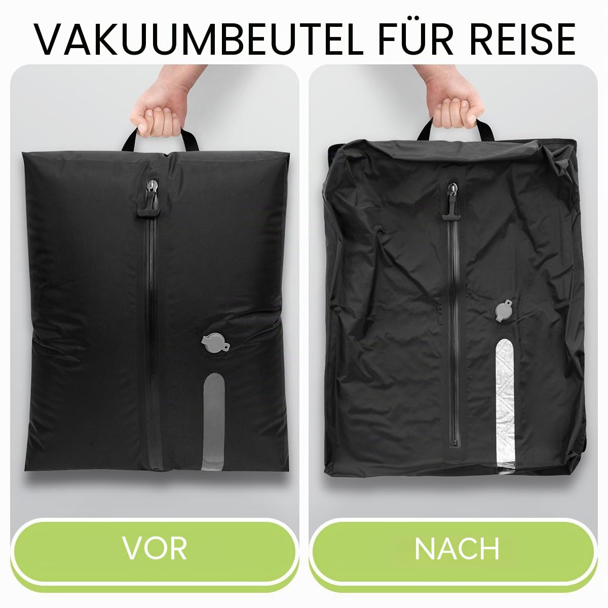 Vakuumbeutel für Kleidung mit Kabelloser Pumpe, Wiederverwendbarer Großer Verschlussbeutel, Vakuumbeutel für Kleidung Reise für Bettwäsche, Umzüge, Vakuum Rucksack (2 Stück + Pumpe)
