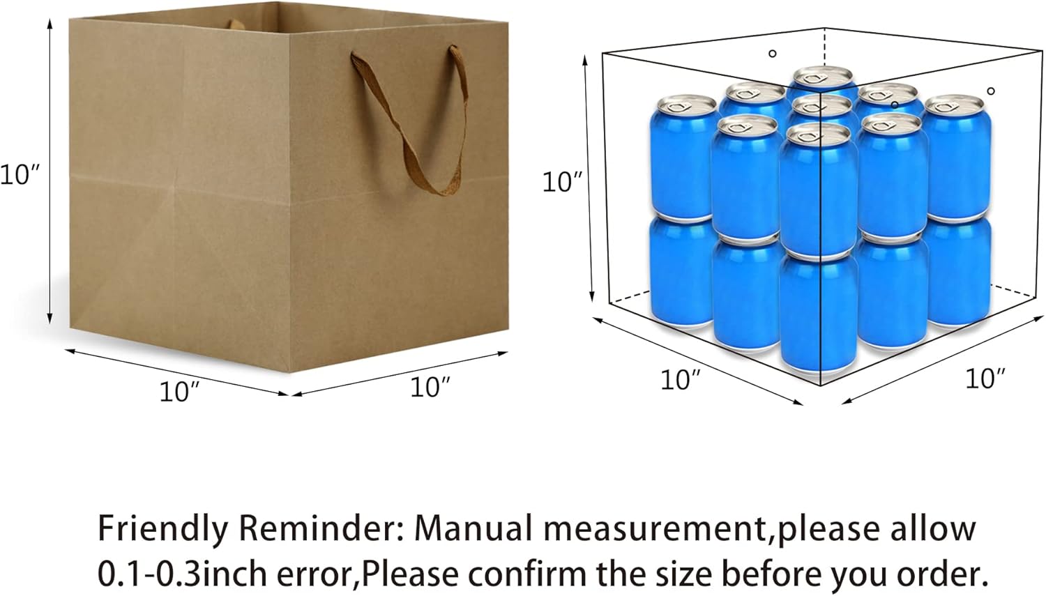 HUAPRINT Brown Paper Bags with Handles,Gift Bags Bulk 12 Pack,10x10x10inch Large Square Size,Paper Shopping Bags, Kraft, Party, Favor, Birthday,Goody, Take-Out, Merchandise, Retail Bags - Image 2