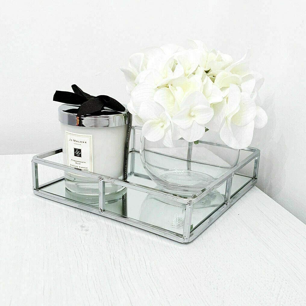 Biznest Silver 20Cm Decorative Square Chrome Mirrored Tray Decoration Decorative Candle Display Vanityl Candle Tray Wedding Table Plate