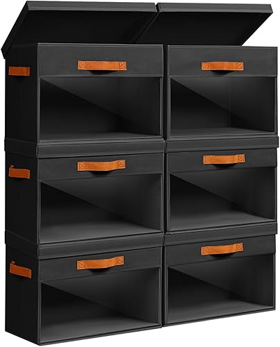 Miniatura 9 de Contenedores de Almacenamiento Grandes con Tapas - Paquete de 4 Organizadores Decorativos Plegables con Ventanas Transparentes y Asas, Organizadores