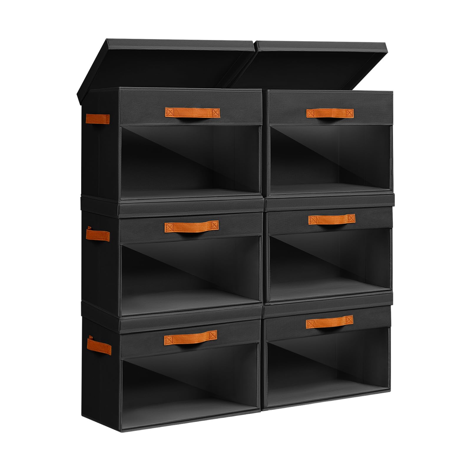 Homsorout Large Storage Bins with Lids - 6 Pack Foldable Decorative Organizers with Clear Windows & Handles, Cube Storage Organizers for Clothes, Blankets, Sweaters, Sheets, Black