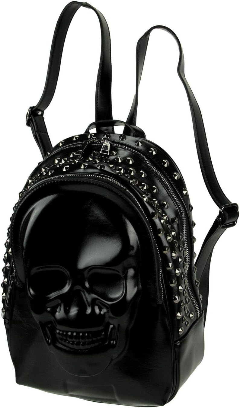 Black Studded Gothic 3D Molded Skull Backpack