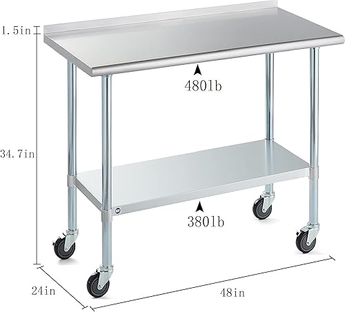 Vista 112 de Rockpoint - Mesa de acero inoxidable para preparación y trabajo con protector contra salpicaduras, 24 x 36 pulgadas; para cocina comercial, metal