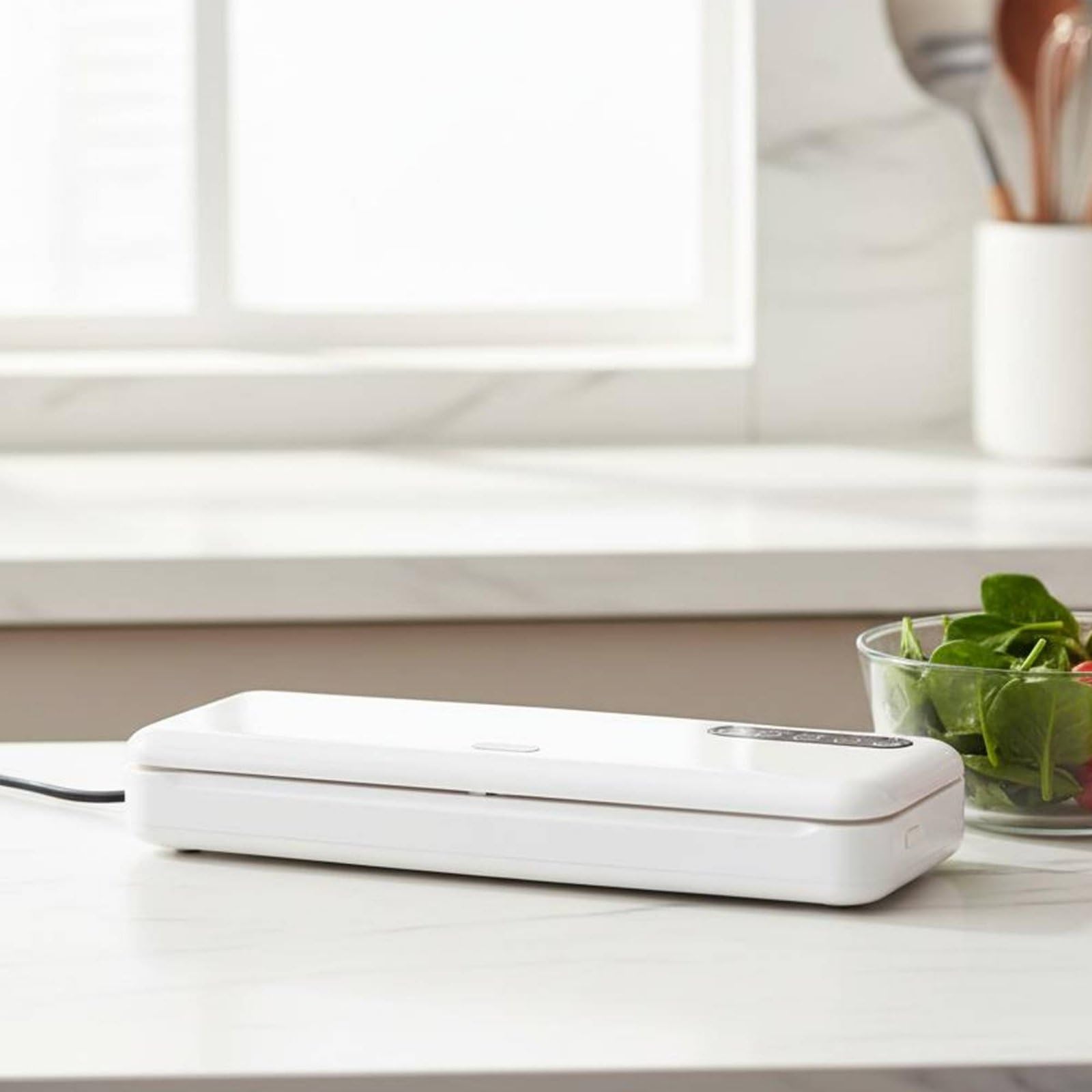 Colcolo Envasadora al Vacío Máquina Selladora Alimentos Sellador Conservador Empaquetadora Hogar Succión Ajustable Sella Bolsas Adecuada para Cocina Doméstica, White