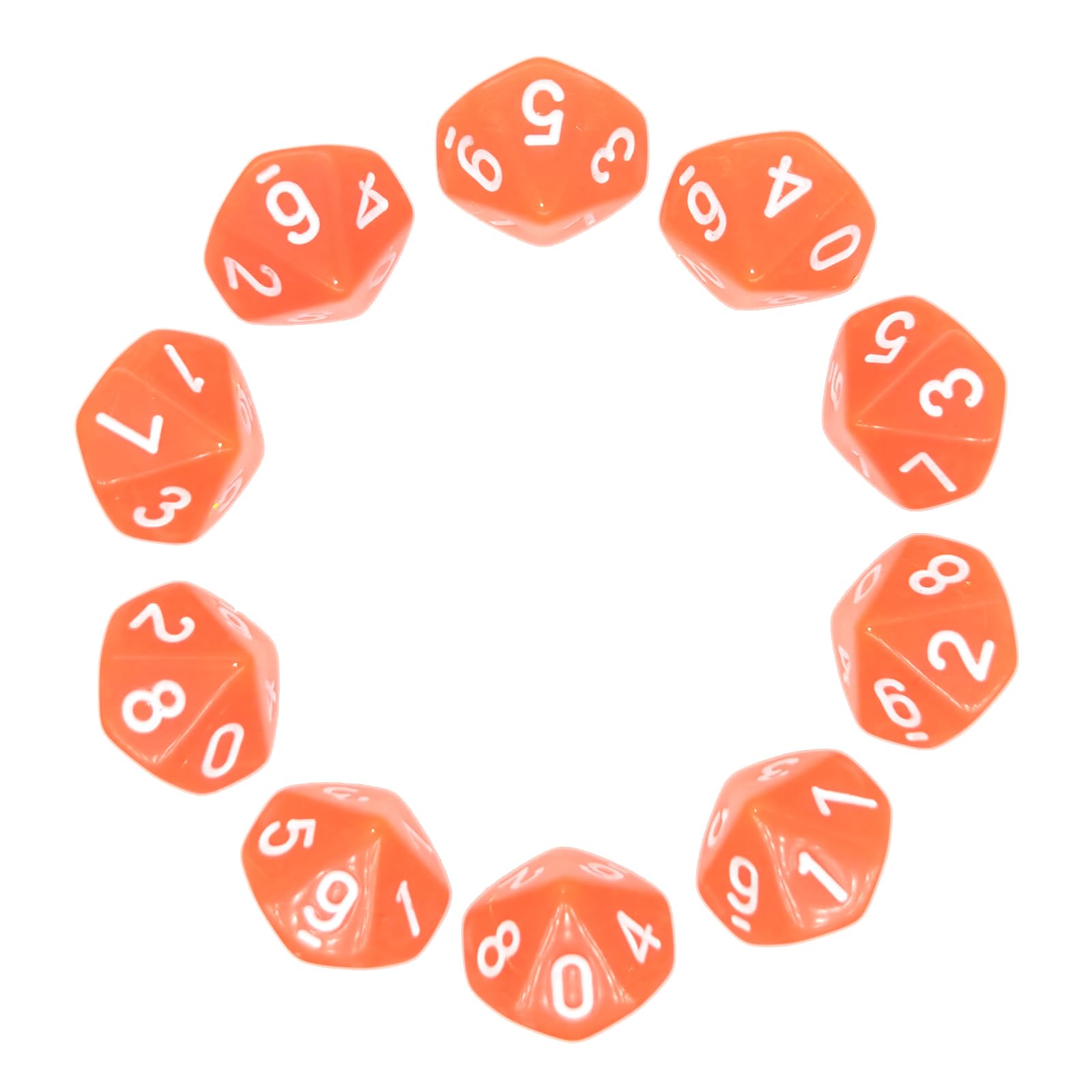 D10 Dice,10 pcs Polyhedral Dices Set Clear 10 Sided Dices Yoga Dice for DND MTG RPG Dungeons and Dragons Party 20mm Transparent Orange