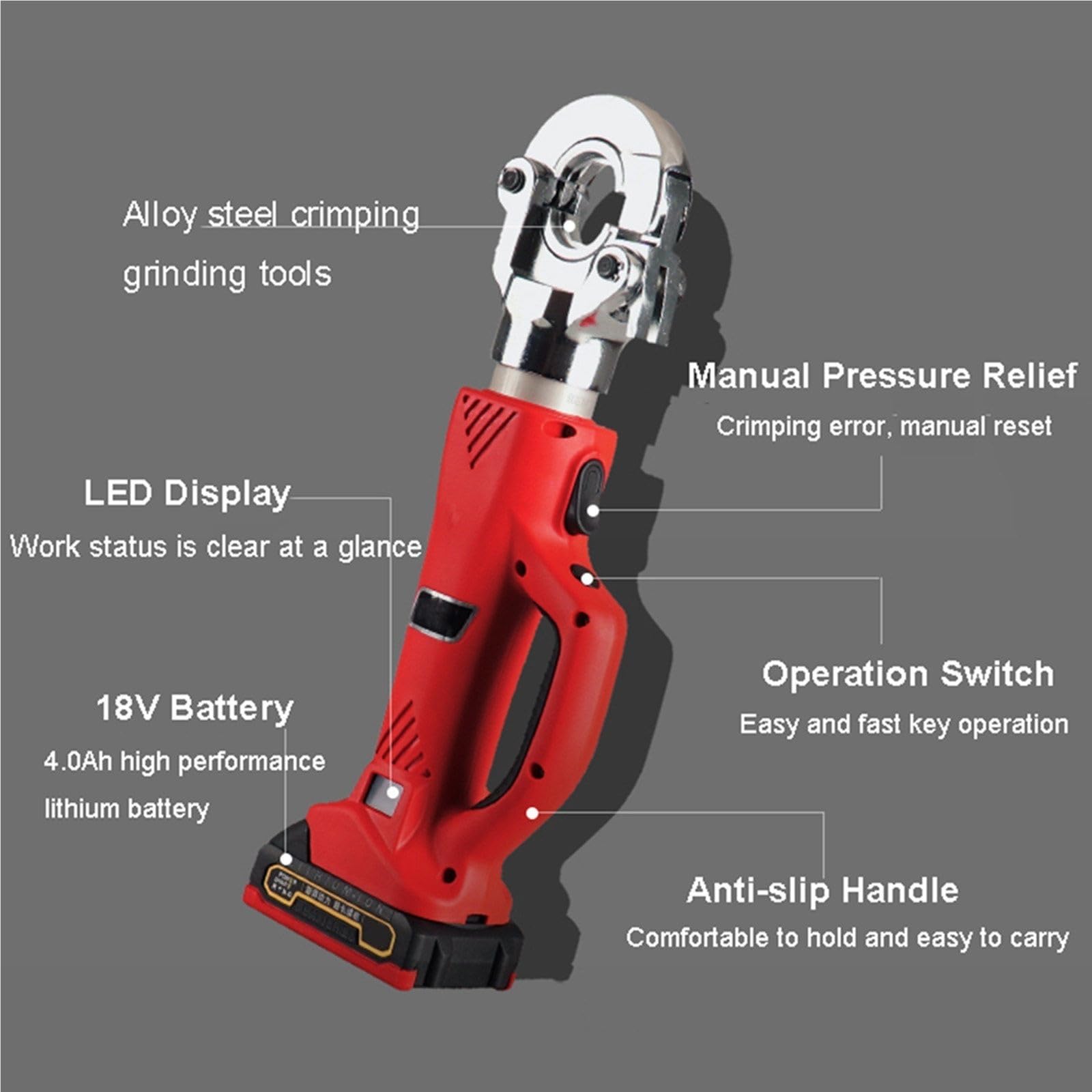 Herramienta de Crimpado Hidraulica Electrica 16-300mm² - Prensa a Bateria para Terminales de Cobre y Aluminio - Alicates Portatiles Ligeros - Pantalla LED y Luz LED Kit