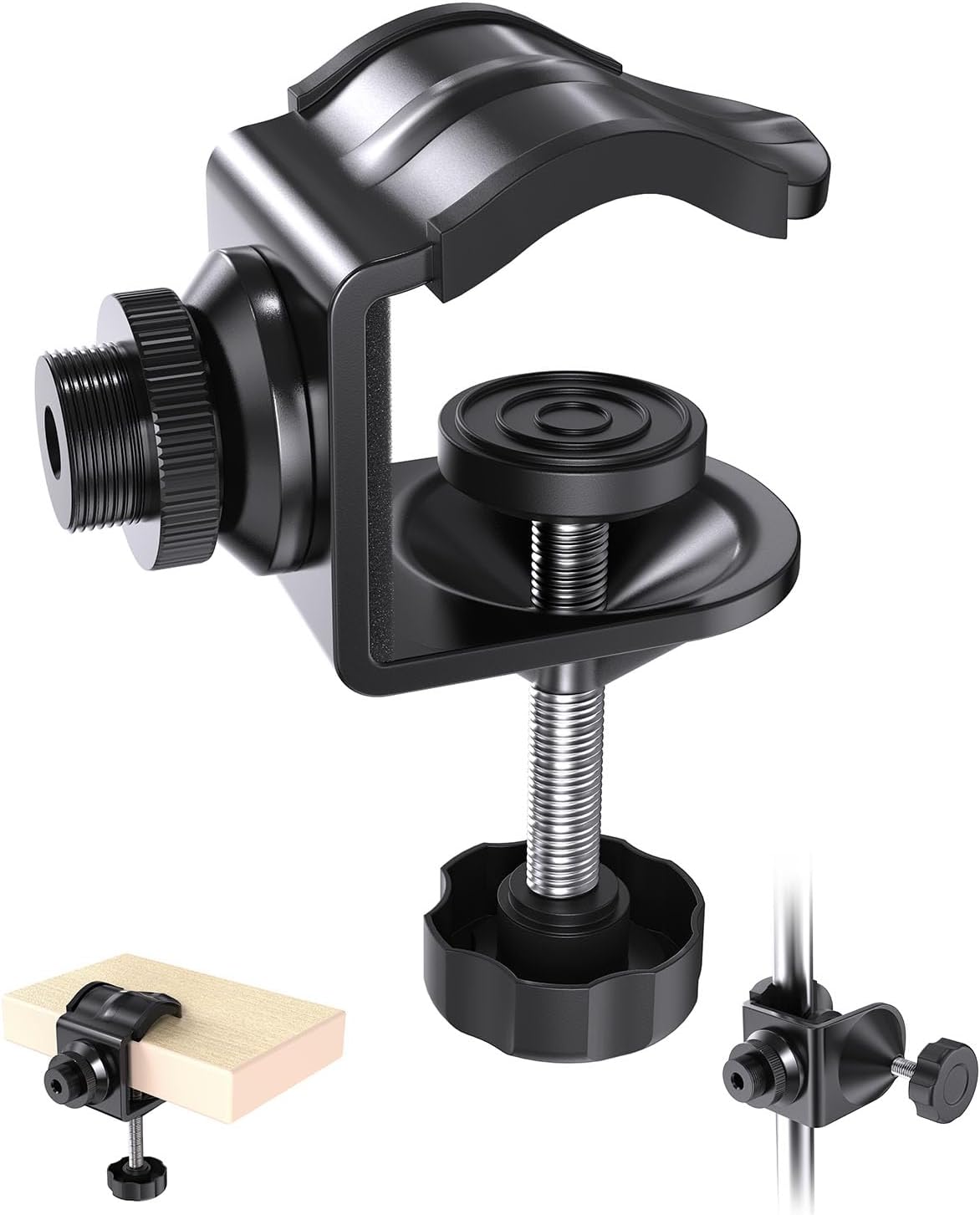 Kubeisi Desk Metal Mic Clamp, Microphone Pole Clamp for Mic Arm Desk Stand & Gooseneck Microphone Stand, Streaming Accessories with 5/8″ Threaded Interface for Podcasting, Podium and Piano Performance