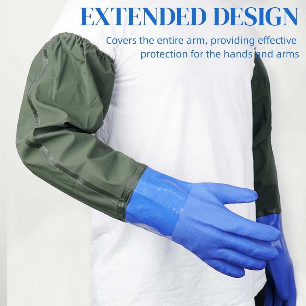 Guantes de Estanque,2pcs Guantes De Goma Impermeables,Guantess Largos de PVC de Goma Impermeables,Guantes Largos Resistentes Al Desgaste,PVC Gomas Impermeabless Resistentes Guantess,70cm