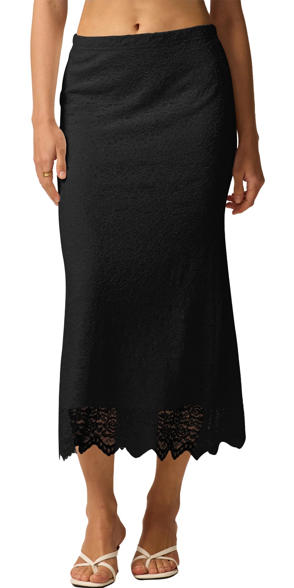 FEOYA Jupe Femme en Dentelle Élégante Coupe Bodycon Droite Jupe Longue Décontractée Elastique Taille Midi Jupes