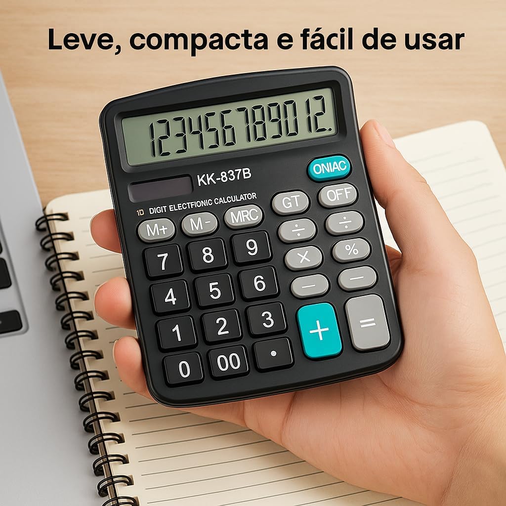Calculadora Grande 12 Dígitos de Mesa Preta Premium