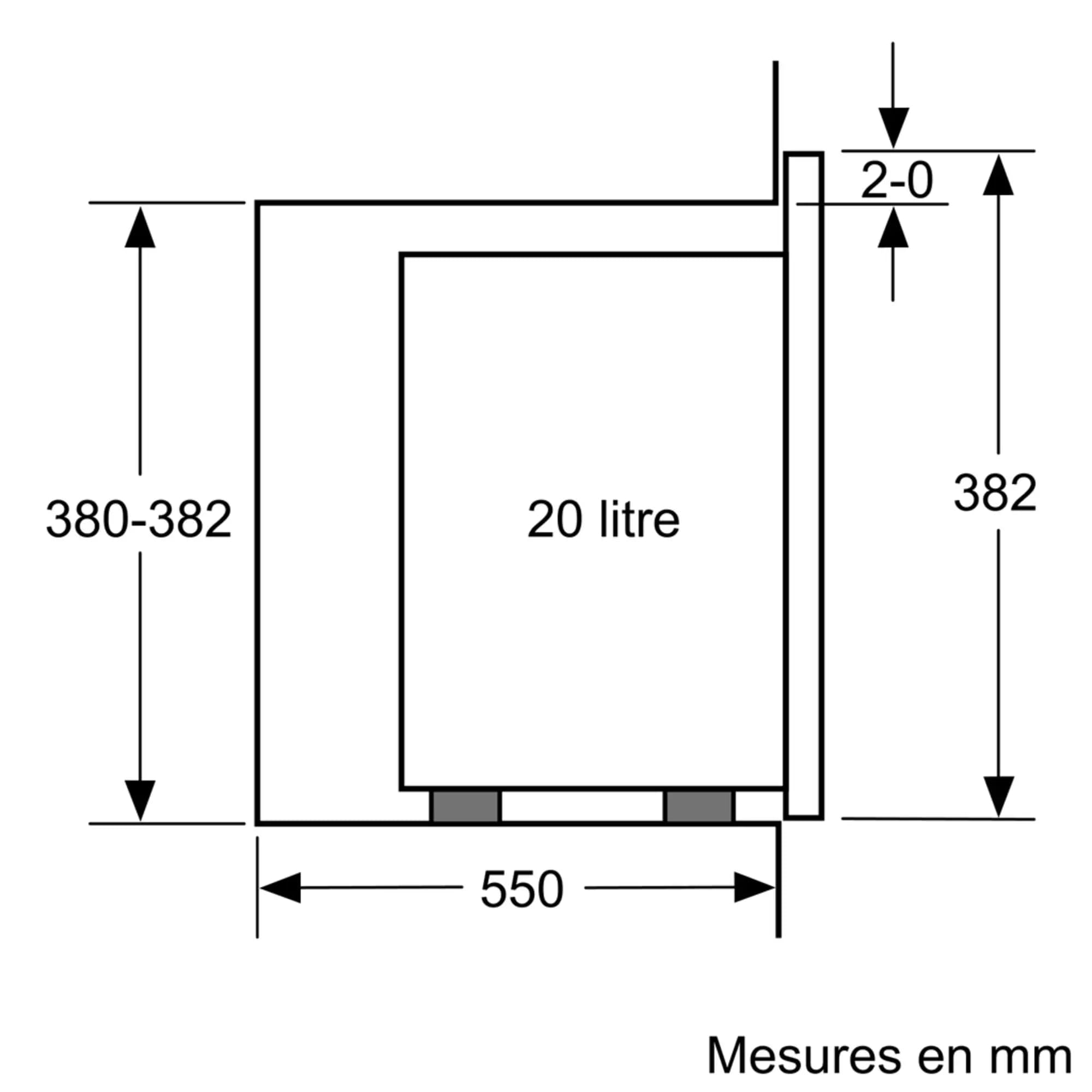 Bosch BFL523MS0, Série 4, Micro-ondes encastrable, 38. 2 x 59.4 x 31.7 cm, 20 litres, Inox