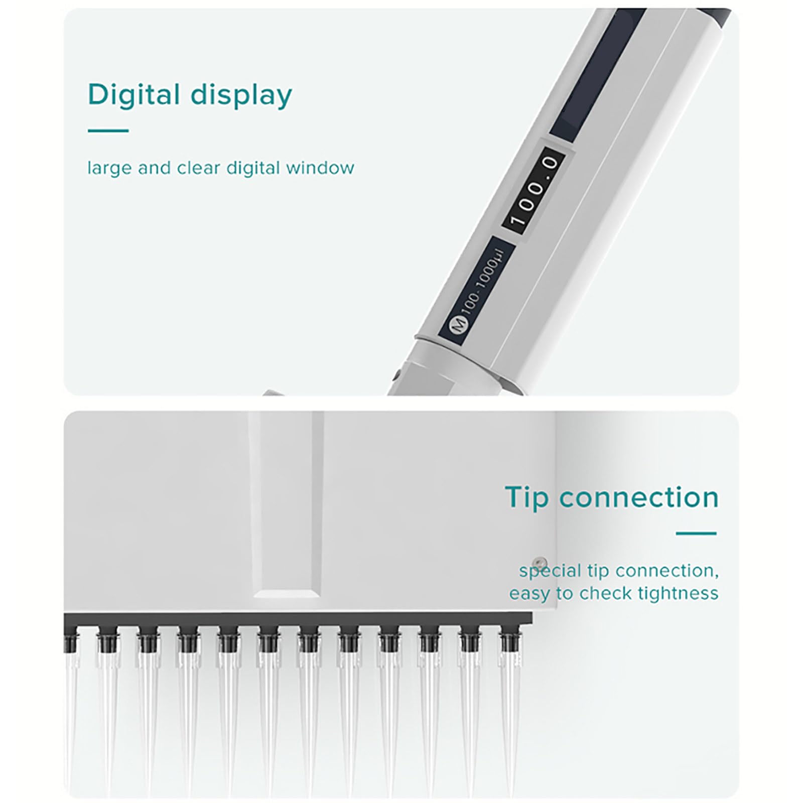 8/12-Kanal-Mikropipette, einstellbare Digitale Pipette, 0,5 ul-300 ul Labor-Mikropipette, 360° drehbarer Pipettenkopf, wissenschaftliche/medizinische Forschung, 8-Kanal-