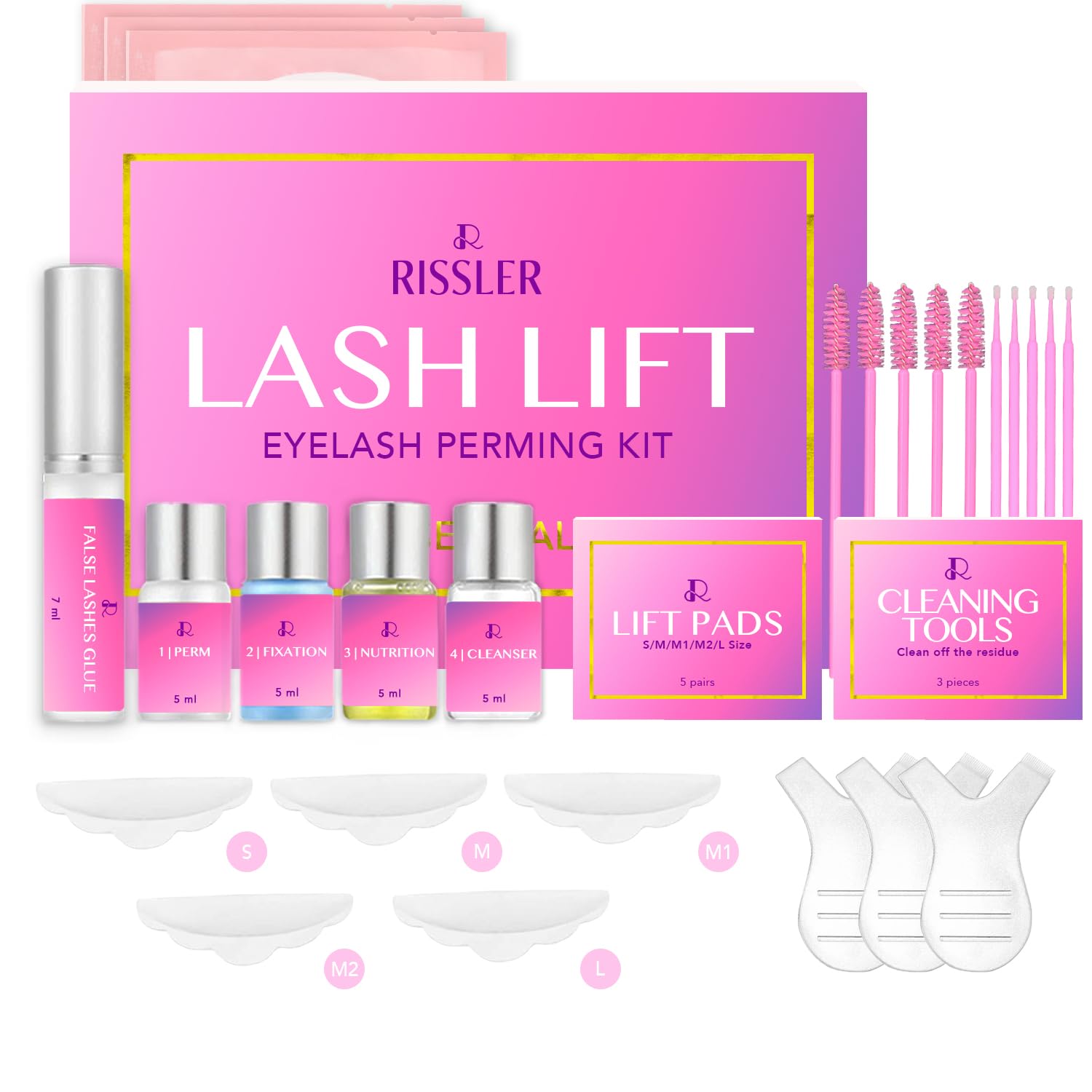 Kit Laminazione Ciglia Professionale Rissler - Permanente e Lash Lift Duraturo 6-8 Settimane - Siero, Colla & Pad Inclusi - Effetto Naturale - Uso Domestico & Salone