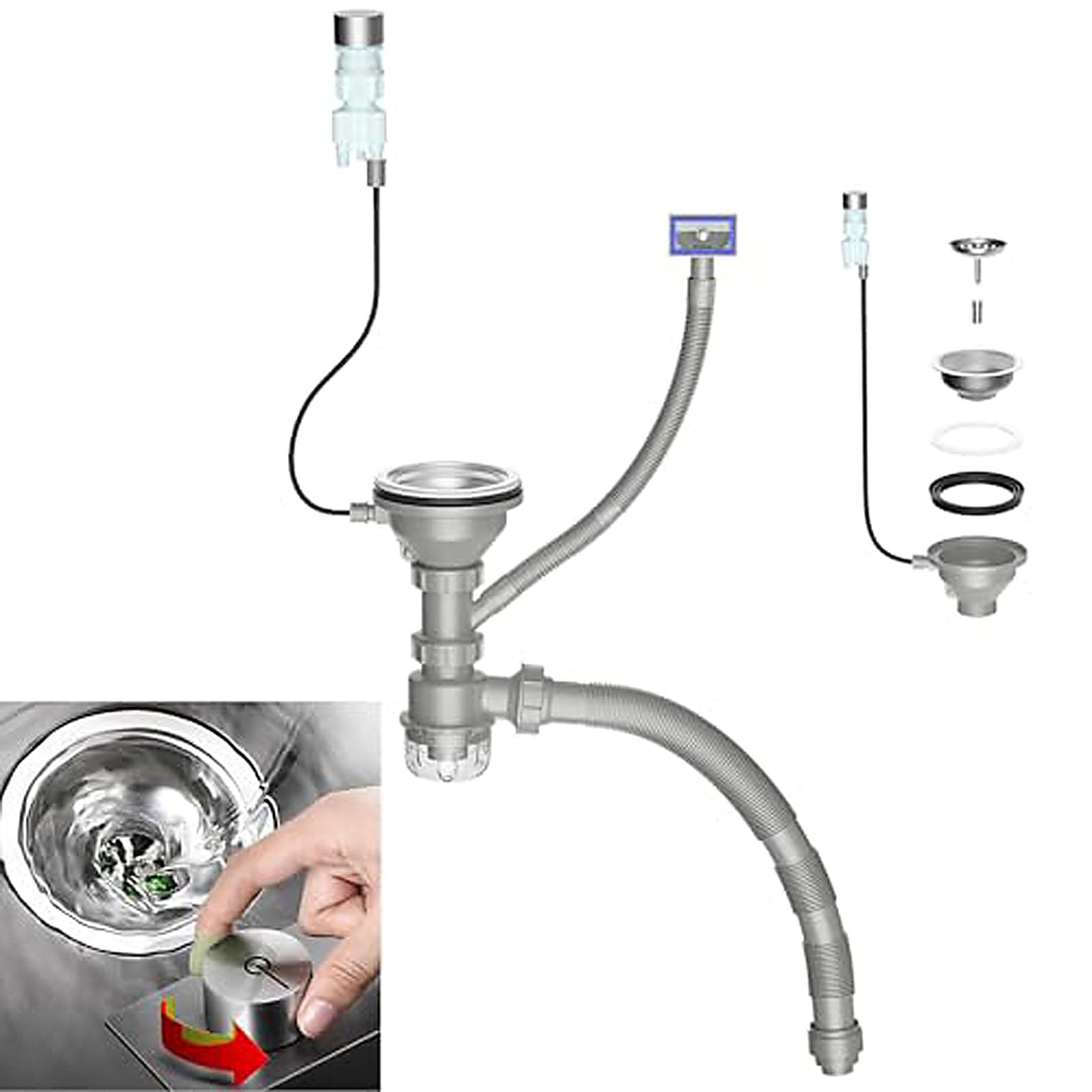 Set Tubi Scarico per lavello Singolo/Doppio, deodoranti salvaspazio, filtri per lavelli da Cucina, Tubi drenaggio per impianti Idraulici sotto lavello, raccordi universali per Tubi