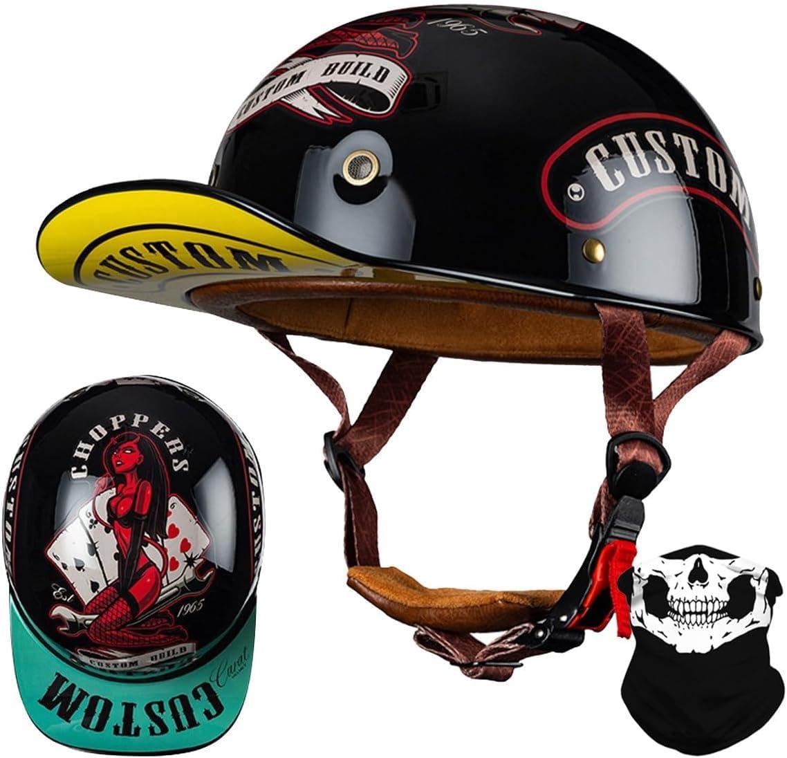 Vintage Motorradhelm ECE-geprüft | Retro Halbschalenhelm mit Schnellverschluss | Leicht & Belüftet für Scooter, Cruiser, Chopper (Damen/Herren),B-XL(59~60cm)