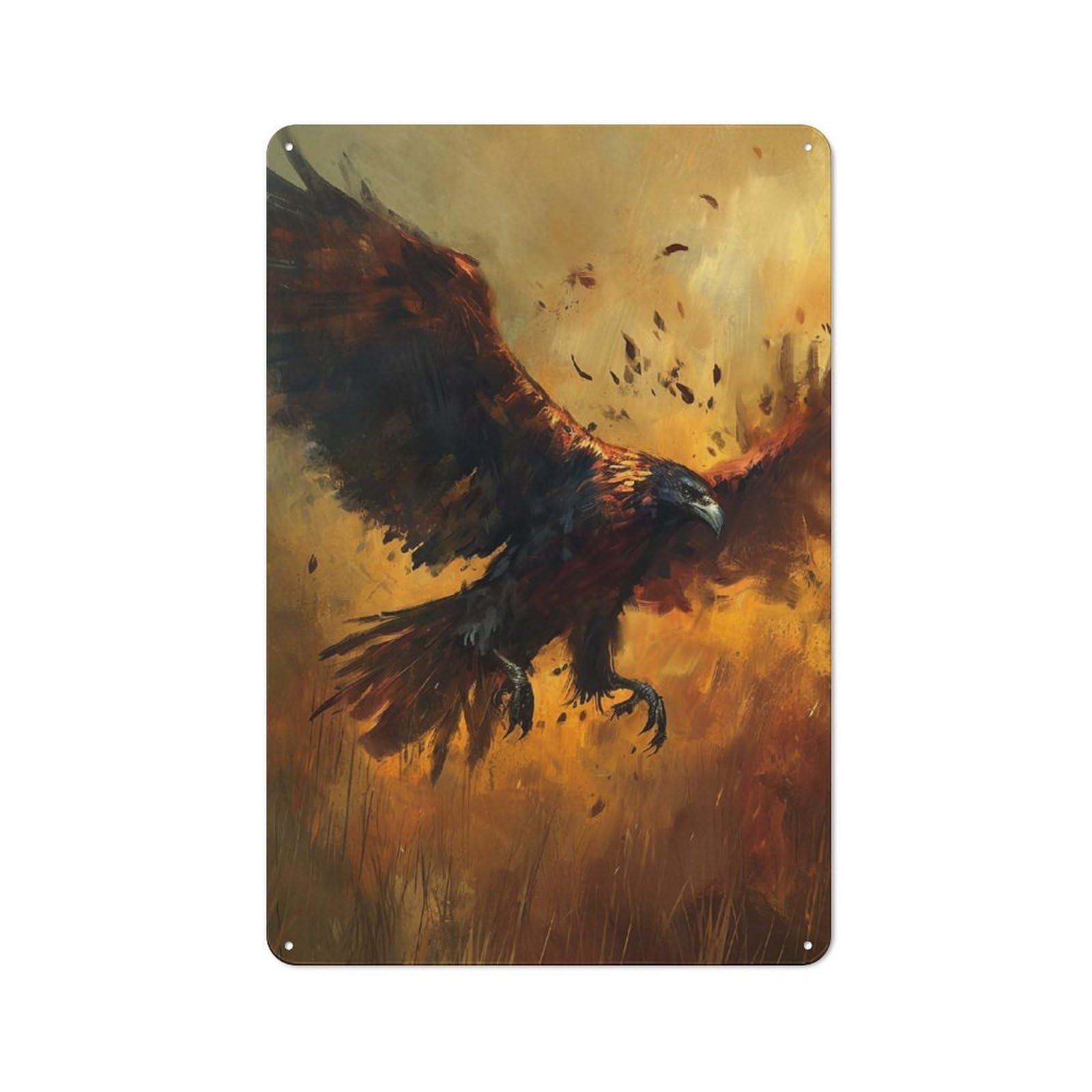 Junmoney Eagle In Flight Painting Metal Plaque 30X20cm With For Pub Or Café, Rustic Decor, For Pub Decor Enthusiasts
