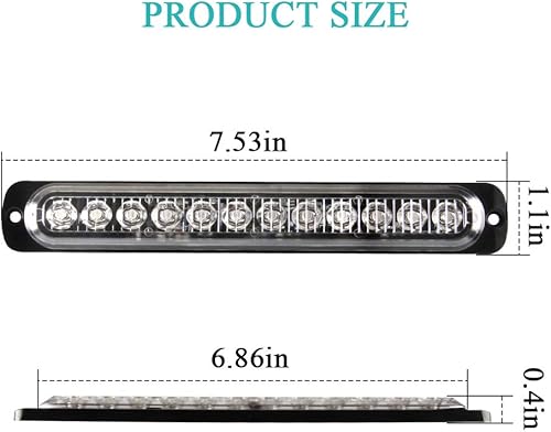 Miniatura 2 de 2 unids 12LED rojo y azul LED de cabeza de luz de emergencia luz de advertencia de peligro intermitente barra de luz estroboscópica de recuperación