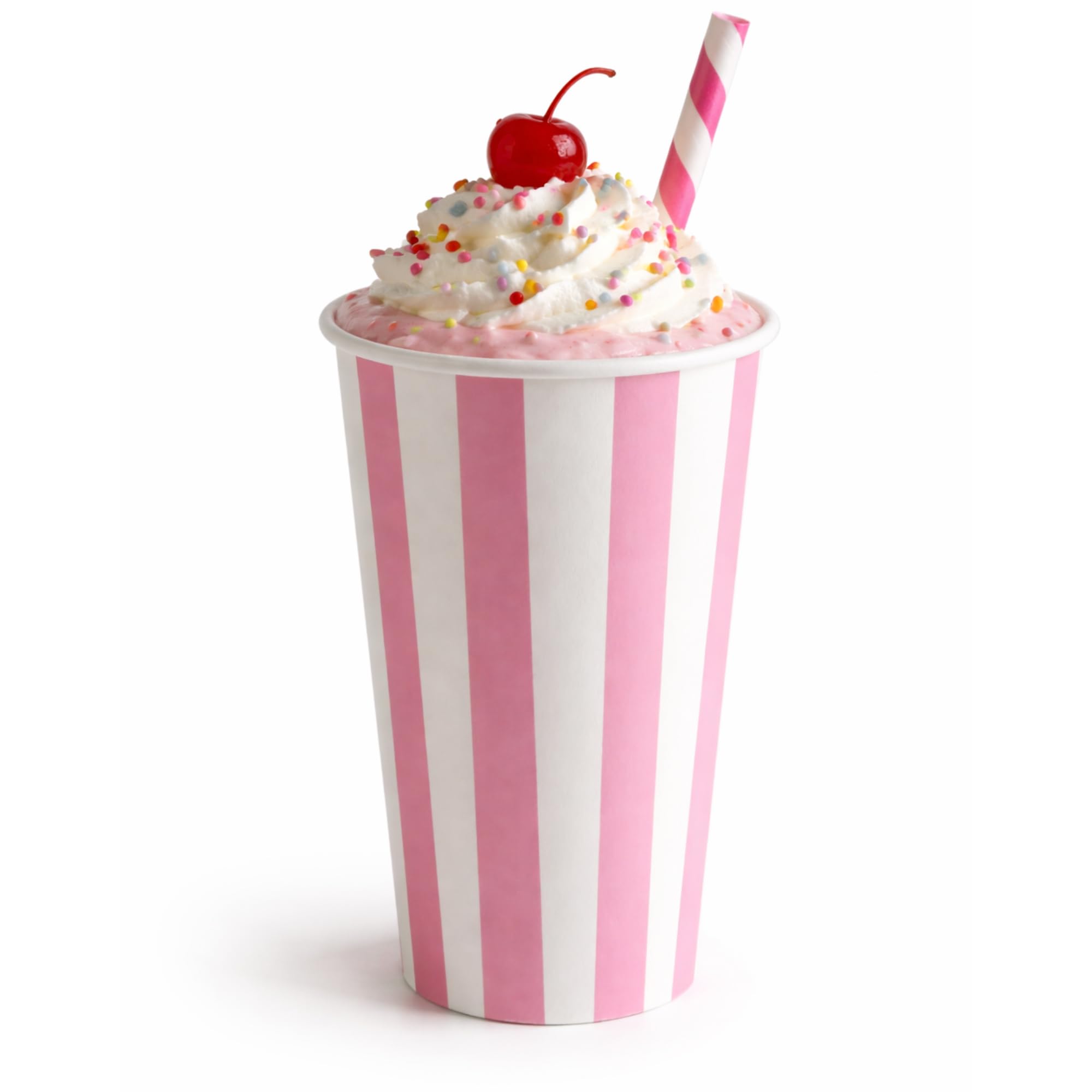 bar@drinkstuff Pink Striped Milkshake Paper Cups 16oz 450ml – Disposable Cold Drink Cups for Milkshakes, Smoothies & Parties – Striped Takeaway Beverage Cups (1000, Pink)