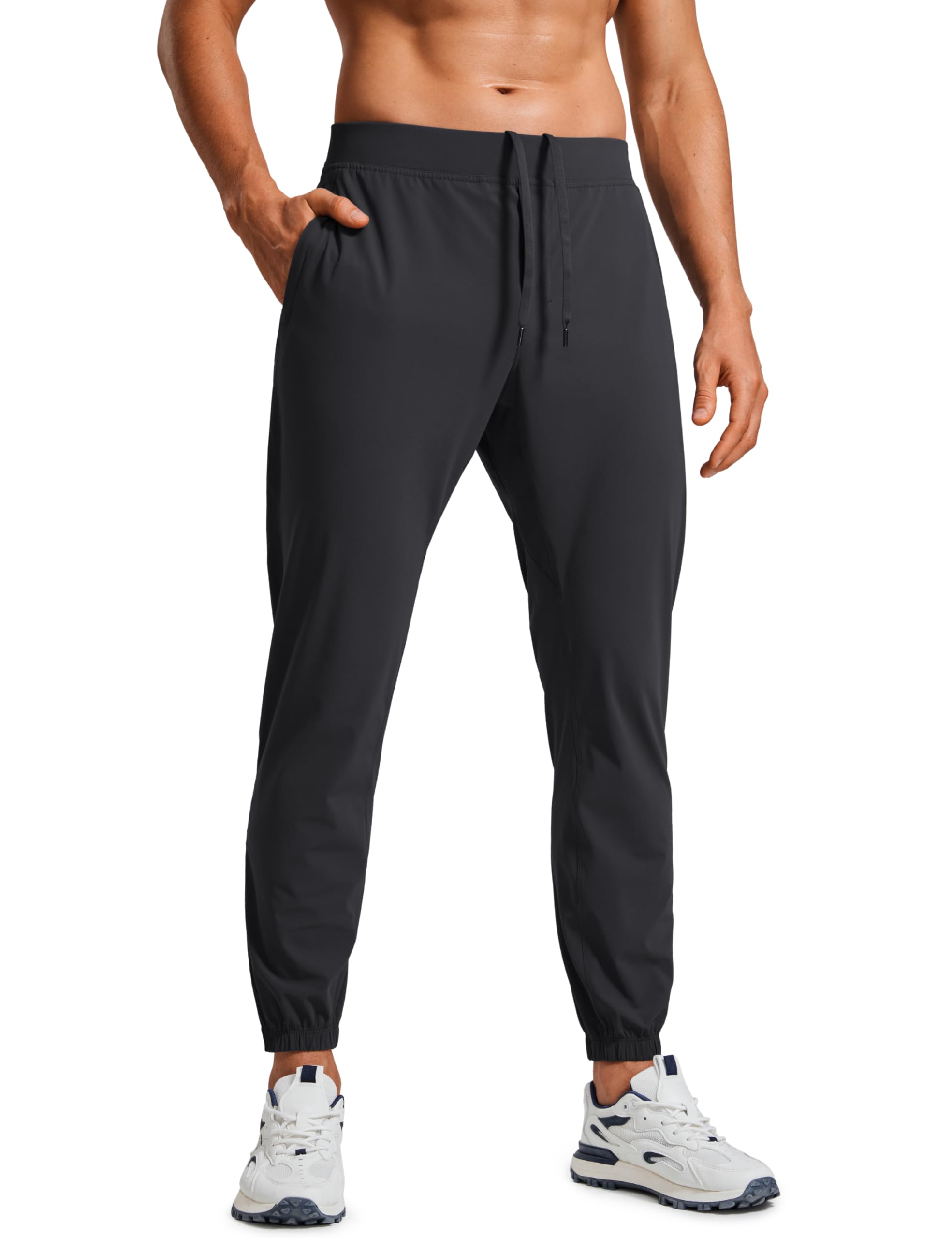 CRZ YOGA Men's Lightweight Joggers Pants - 29" Quick Dry Workout Pants Track Running Gym Athletic Trousers with Zipper Pockets Ink Gray L