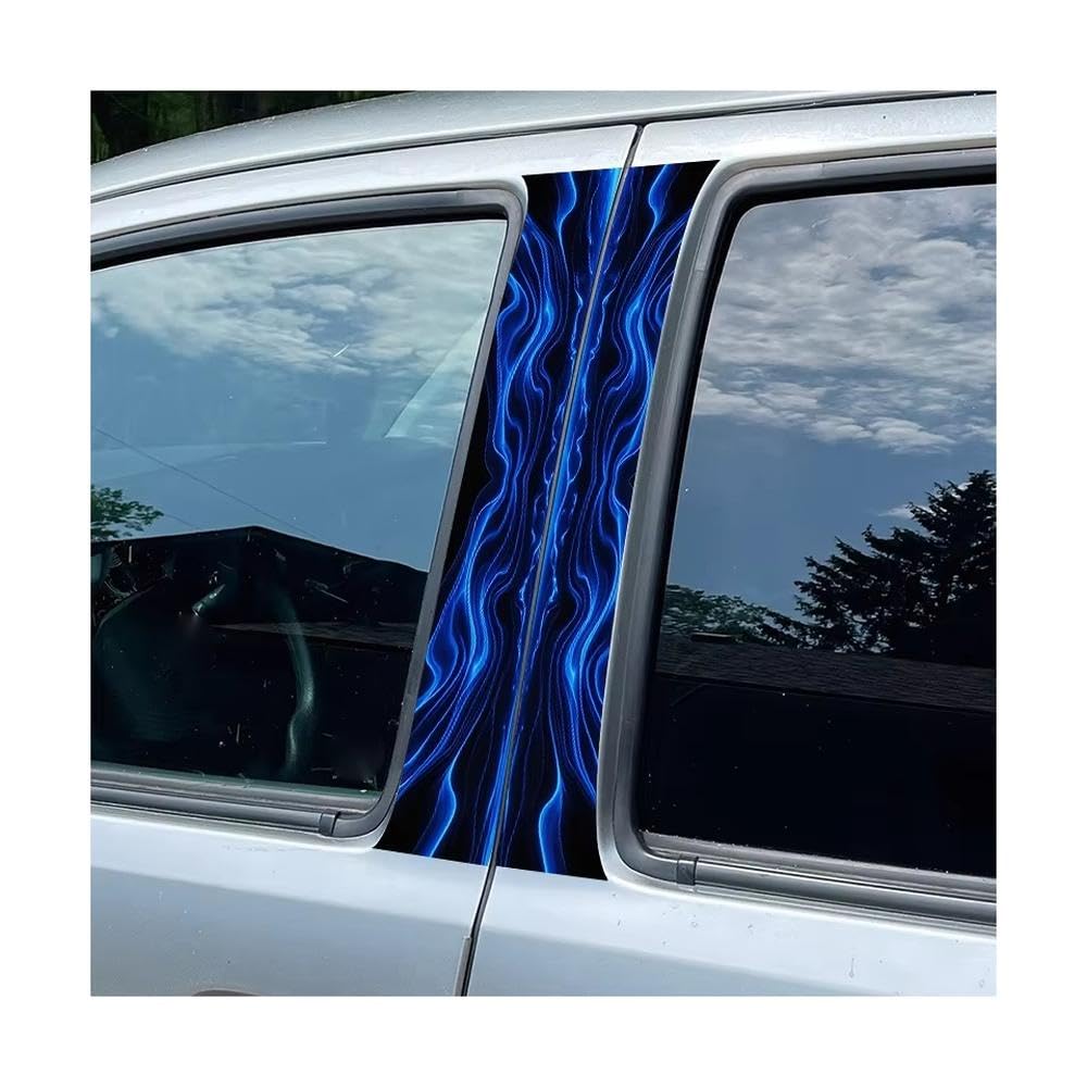 Bertdcx One Color Car Pillar Decals Waterproof Stickers Blue Flame Streak Glossy Material Protective Film Auto Parts